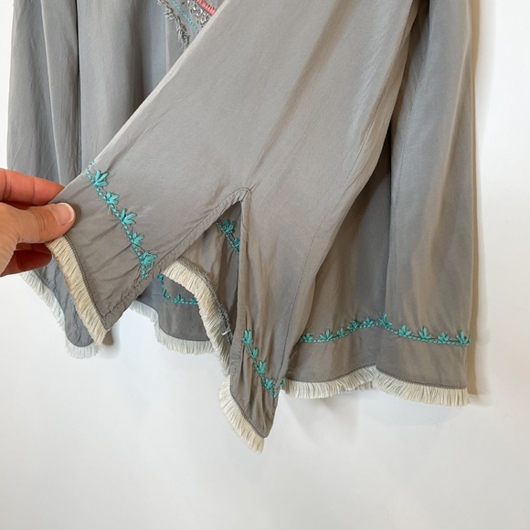 Love Stitch Grey Boho Embroidered Bell Sleeve top - Picture 11 of 16